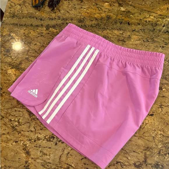 Adidas Pink Athletic Shorts with Signature Stripes - Picture 1 of 4